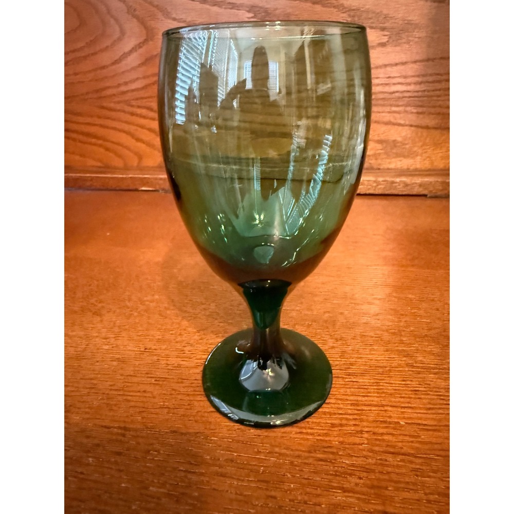 Vintage Forest Green Glass Goblet Emerald Water Wine Stemware Mid Century Modern